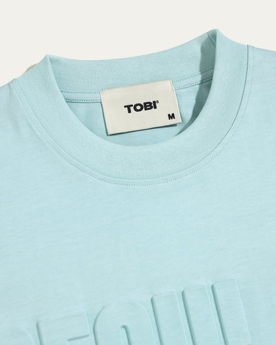 Regular Embossed Boxy T-shirt - Baby Blue