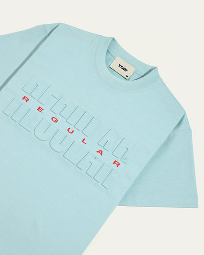 Regular Embossed Boxy T-shirt - Baby Blue