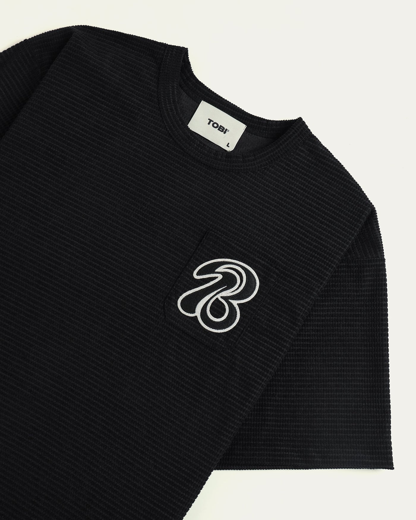 Drop Shoulder Knit T-shirt - Black - TOBI