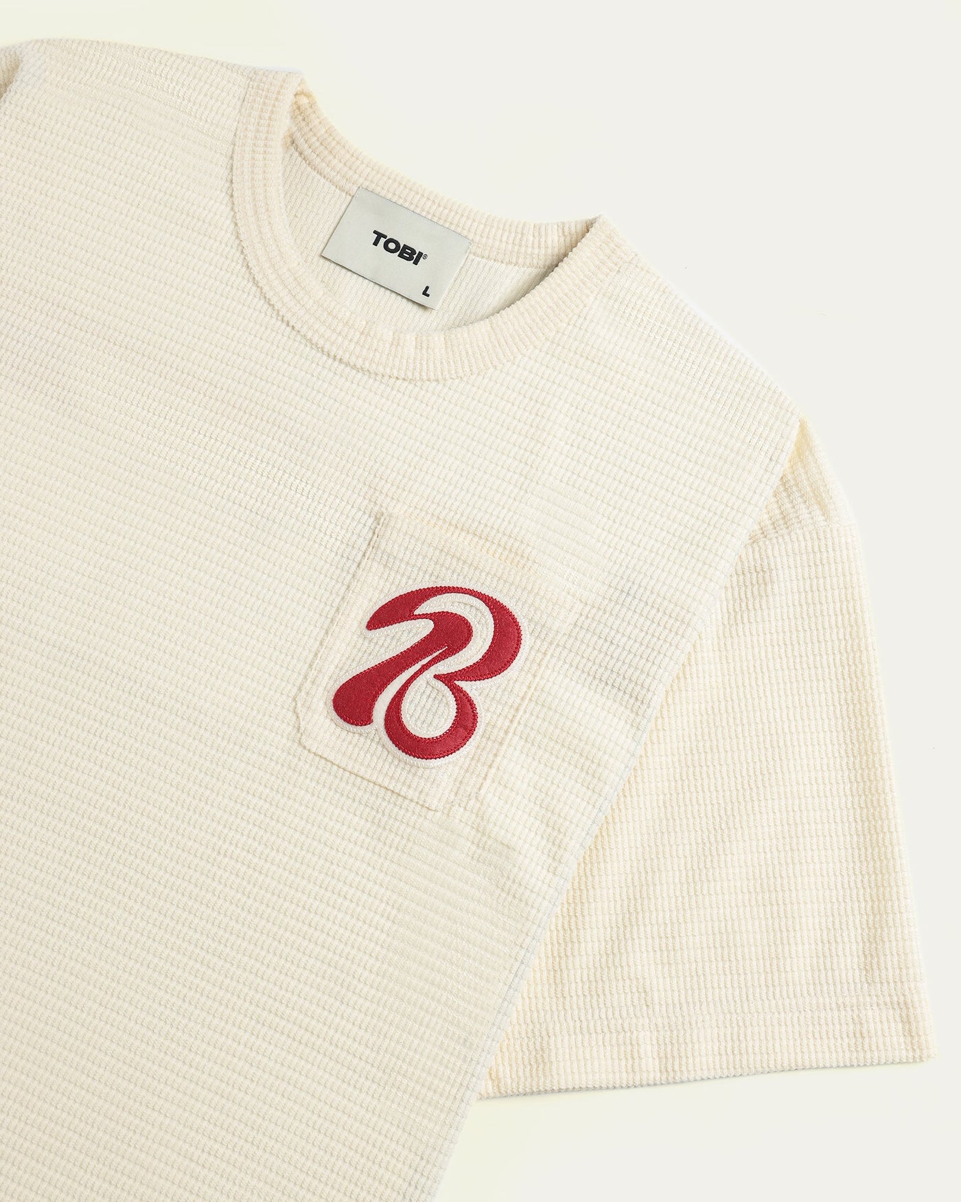 Drop Shoulder Knit T-shirt - Off White - TOBI