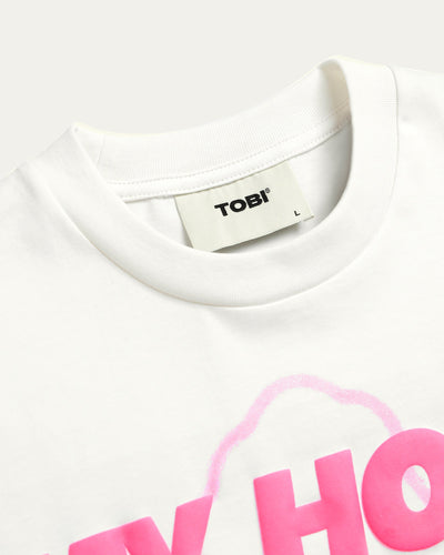 TOBI My Pinky Heaven Typo Boxy T-shirt - White - TOBI
