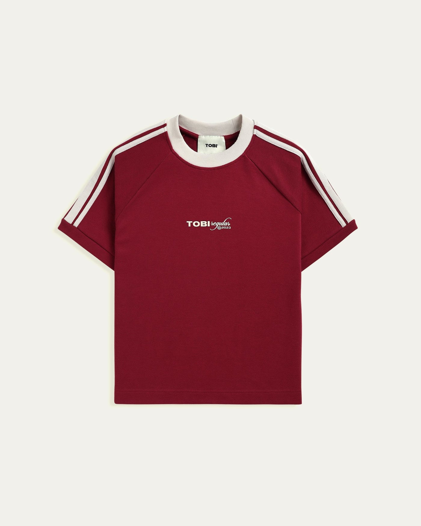 Waffle Stripped T-shirt - Red - TOBI