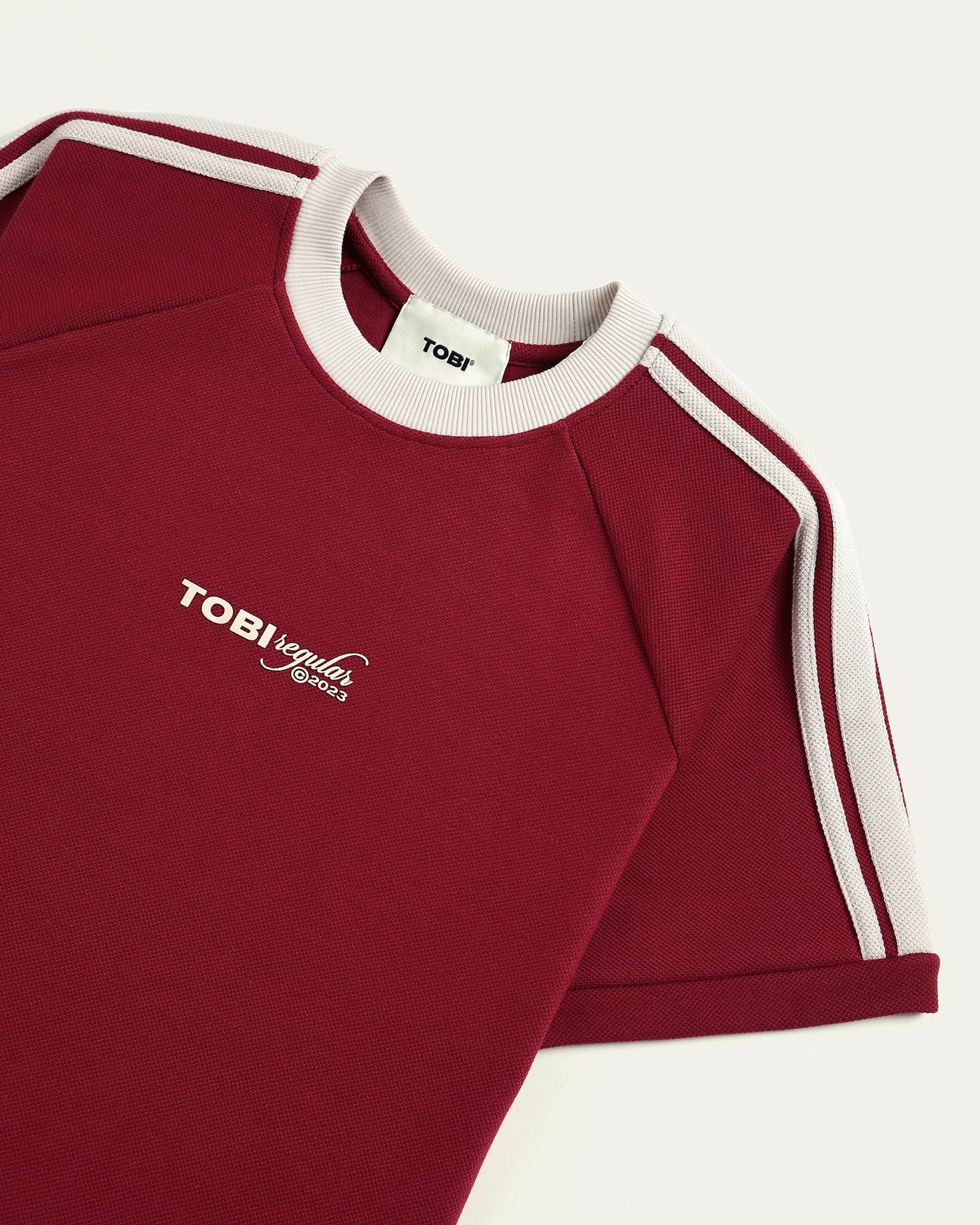 Waffle Stripped T-shirt - Red - TOBI